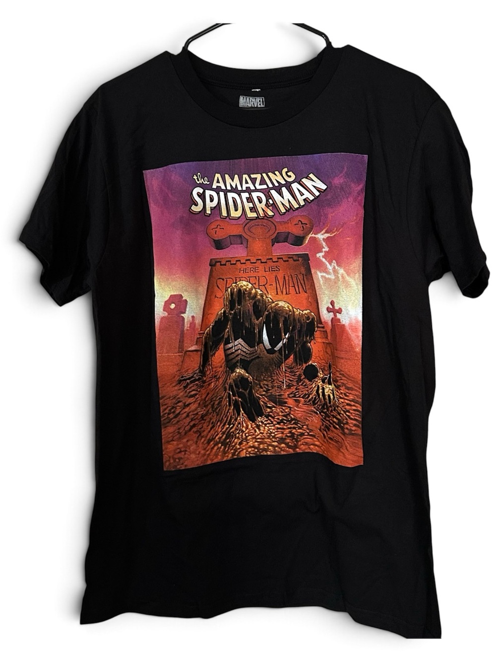 Marvel Black Spider-Man Graveyard Graphic Tee Size Medium